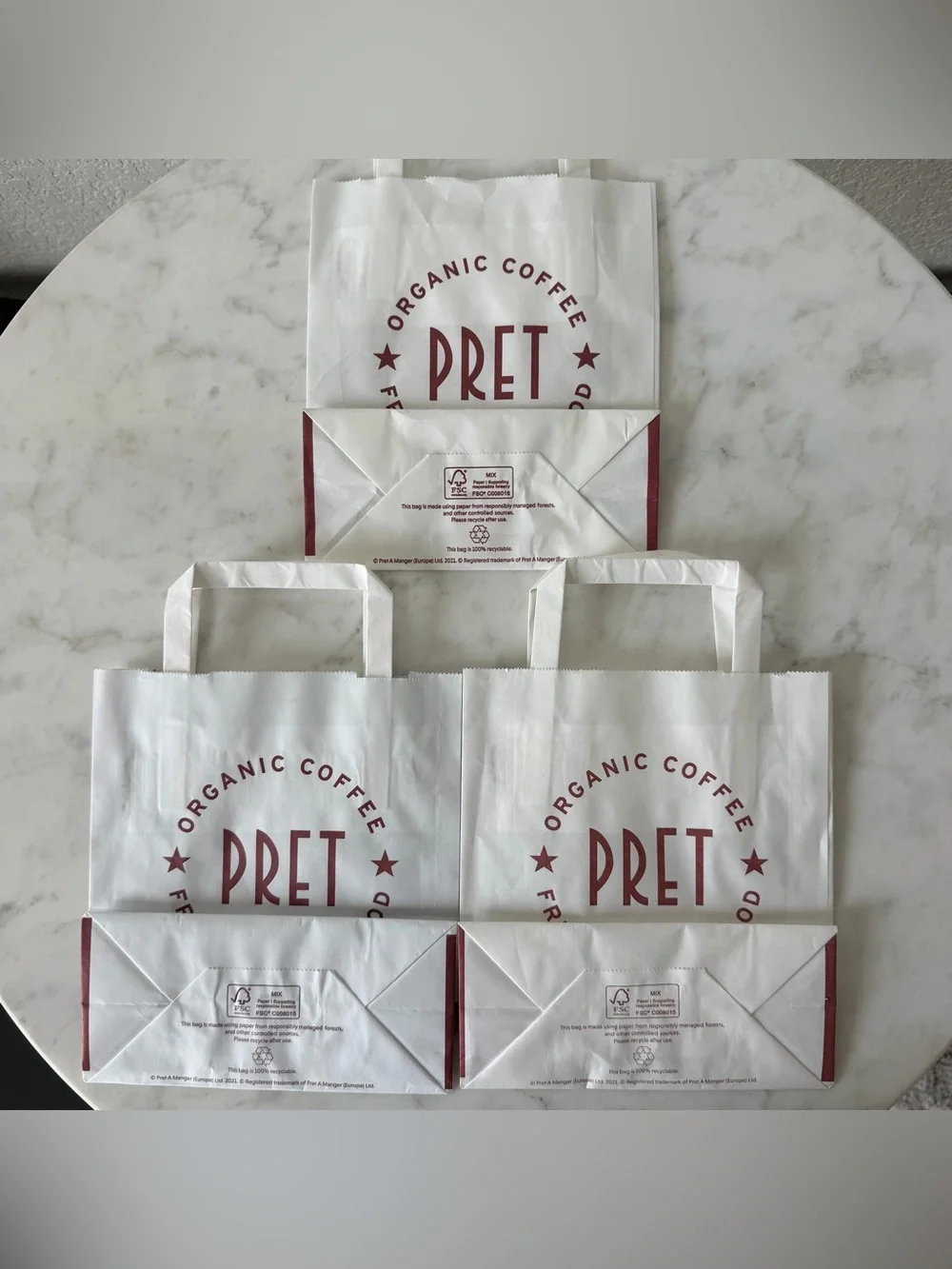 (3) Three Paper Pret A Manger Handle Bags